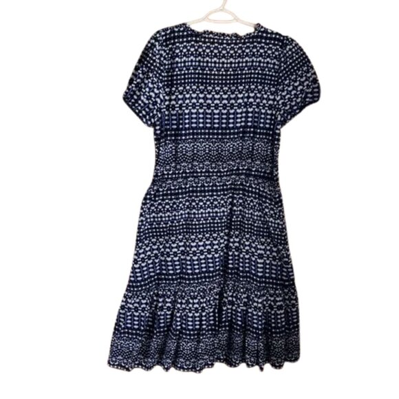 Talbots XL Indigo Blue, White Cotton Ruffle Tiered Dress Short Sleeves - Picture 2 of 4